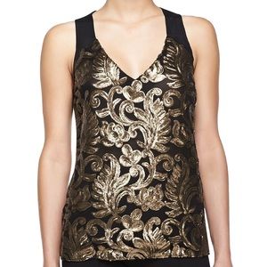 Nanette Lepore Black Gold Sequin sleeveless top